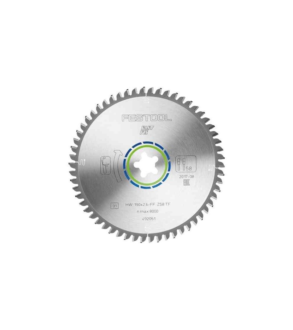 Festool Pjovimo diskas ALUMINIUM/PLASTICS HW 190x2,6 FF TF58, KAINA BE PVM: 146.144, KODAS: 492051 | 001