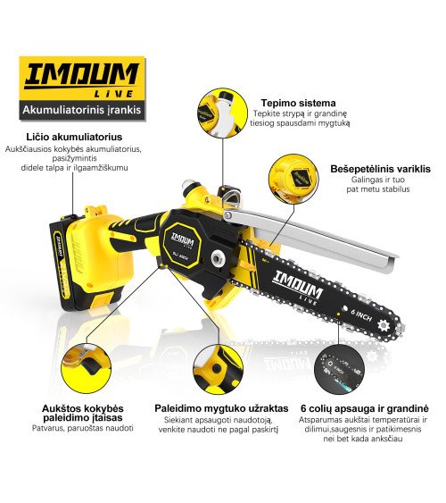 IMOUMLIVE 6" МИНИ ЦЕПНАЯ ПИЛА, KAINA BE PVM: 103.305785, KODAS: DLJ-6 | 002