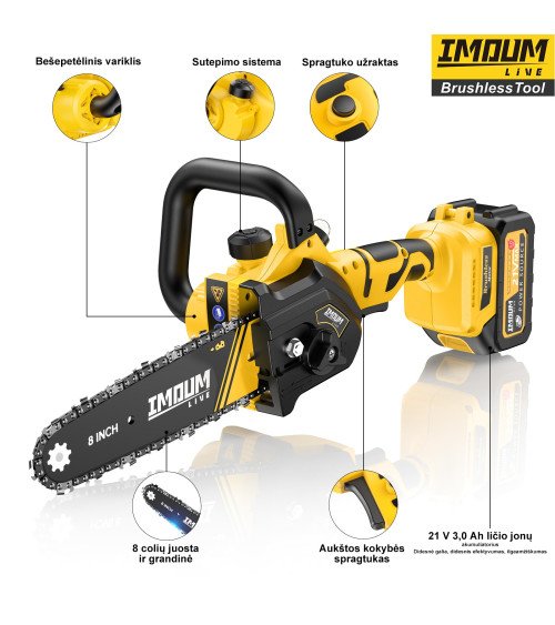 8" МИНИ ЦЕПНАЯ ПИЛА IMOUMLIVE, KAINA BE PVM: 119.834711, KODAS: DLJ-8P | 002